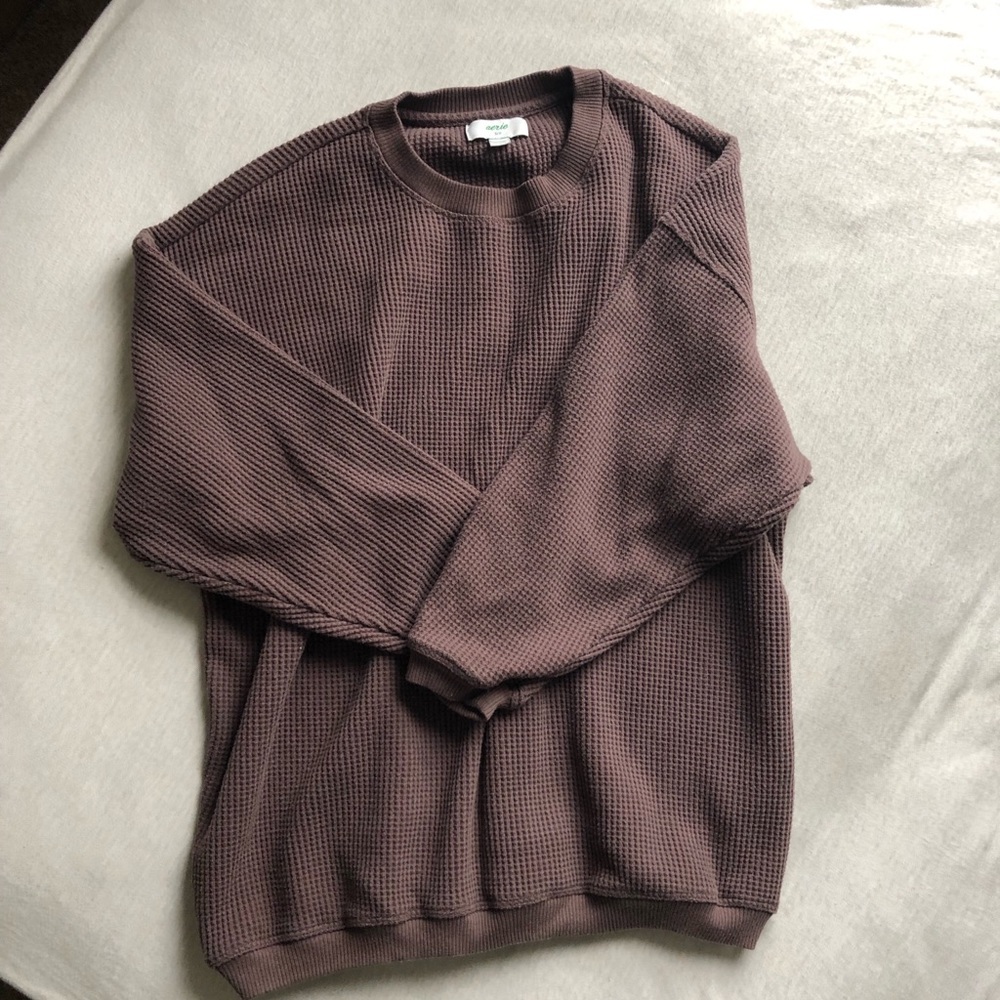 Aerie | brown oversized waffle knit sweatshirt | s
